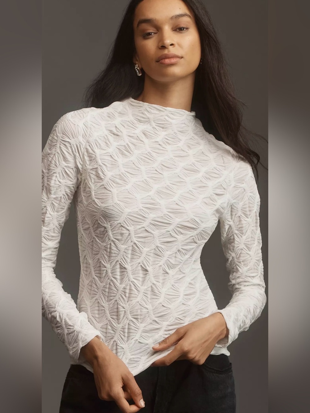 Maeve by Anthropologie Long-Sleeve
Mock-Neck Textured Top in White Size Small